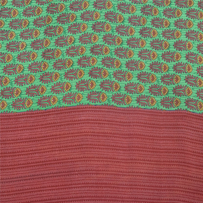 Sanskriti Vintage Sarees Green Pure Crepe Floral Printed Sari 5+yd Craft Fabric