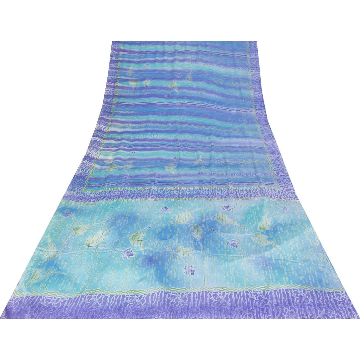 Sanskriti Vintage Sarees Blue-Purple Pure Crepe Abstract Print Sari 5+yd Fabric