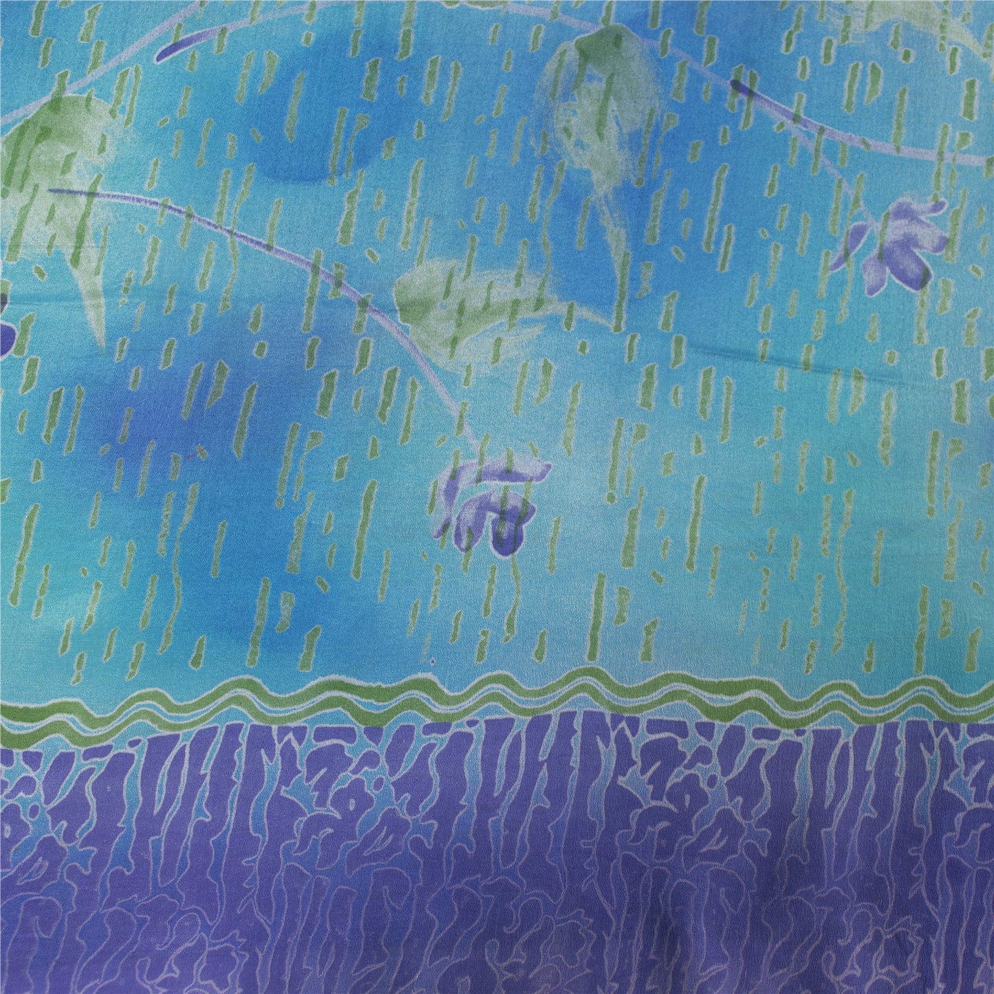 Sanskriti Vintage Sarees Blue-Purple Pure Crepe Abstract Print Sari 5+yd Fabric