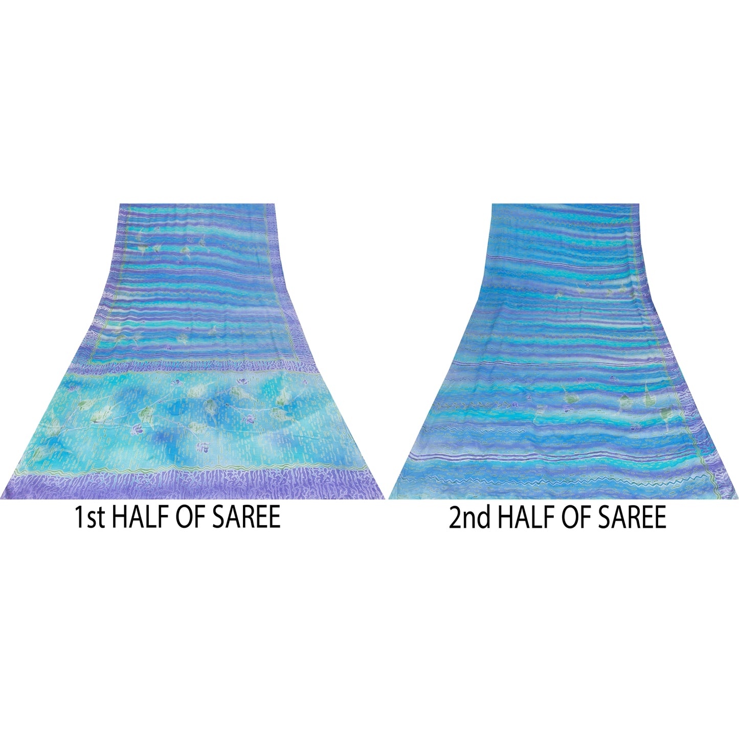 Sanskriti Vintage Sarees Blue-Purple Pure Crepe Abstract Print Sari 5+yd Fabric