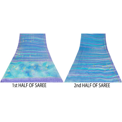 Sanskriti Vintage Sarees Blue-Purple Pure Crepe Abstract Print Sari 5+yd Fabric