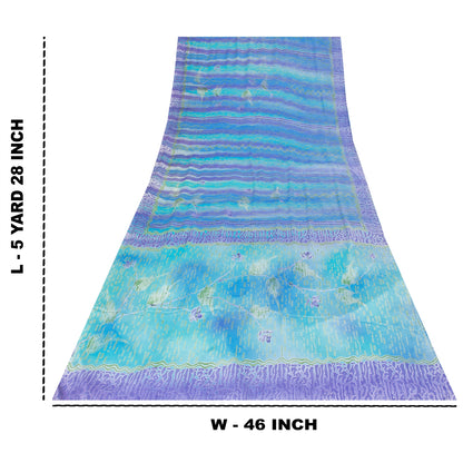 Sanskriti Vintage Sarees Blue-Purple Pure Crepe Abstract Print Sari 5+yd Fabric