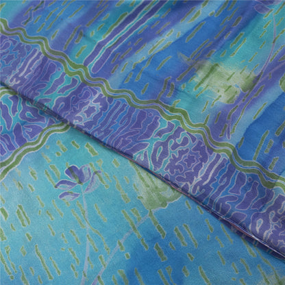 Sanskriti Vintage Sarees Blue-Purple Pure Crepe Abstract Print Sari 5+yd Fabric