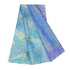 Sanskriti Vintage Sarees Blue-Purple Pure Crepe Abstract Print Sari 5+yd Fabric