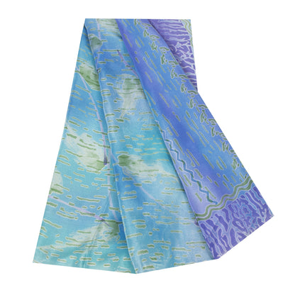 Sanskriti Vintage Sarees Blue-Purple Pure Crepe Abstract Print Sari 5+yd Fabric