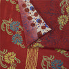 Sanskriti Vintage Sarees Red Pure Crepe Silk Floral Print Sari 5+yd Craft Fabric