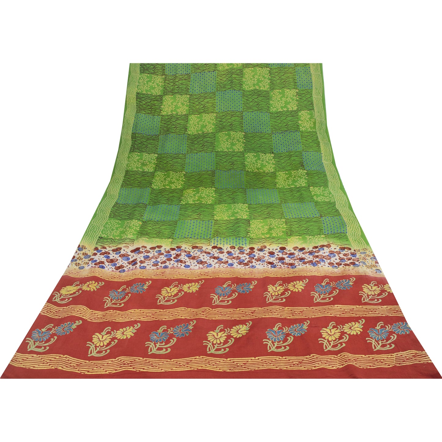 Sanskriti Vintage Sarees Red Pure Crepe Silk Floral Print Sari 5+yd Craft Fabric