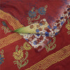 Sanskriti Vintage Sarees Red Pure Crepe Silk Floral Print Sari 5+yd Craft Fabric