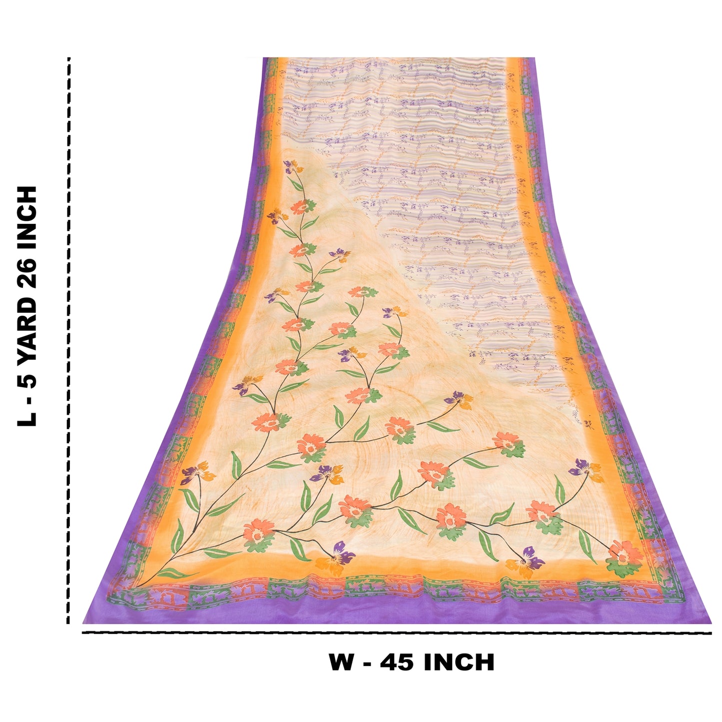 Sanskriti Vintage Sarees Ivory Pure Crepe Floral Printed Sari 5+yd Craft Fabric