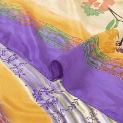 Sanskriti Vintage Sarees Ivory Pure Crepe Floral Printed Sari 5+yd Craft Fabric