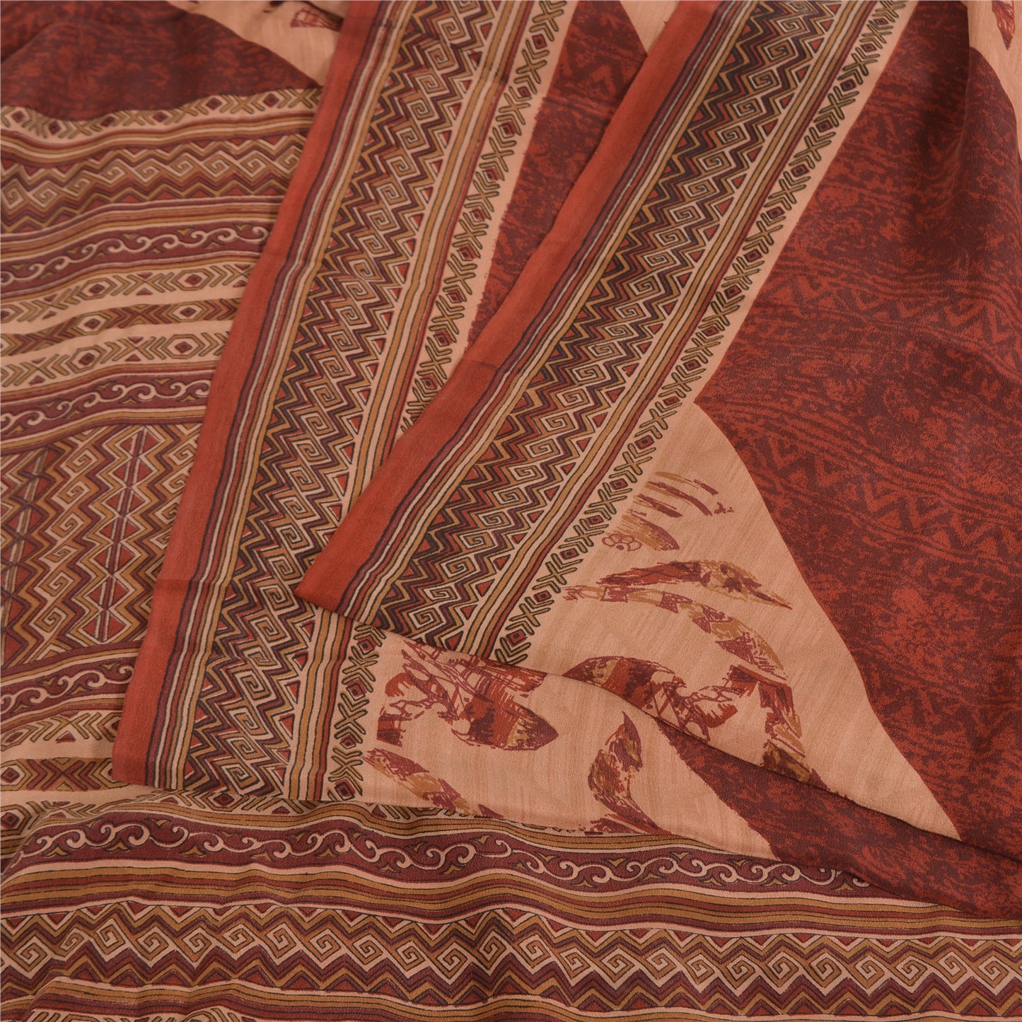Сари Sanskriti Vintage темно-красного/персикового цвета из чистого крепированного шелка с принтом, экологически чистая ткань для сари