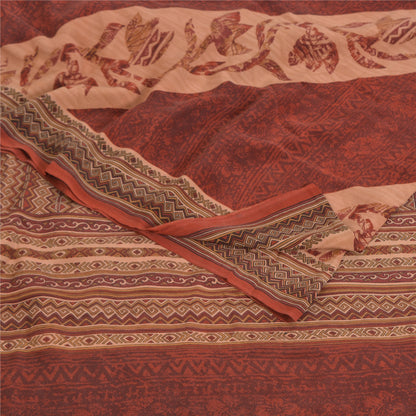 Сари Sanskriti Vintage темно-красного/персикового цвета из чистого крепированного шелка с принтом, экологически чистая ткань для сари