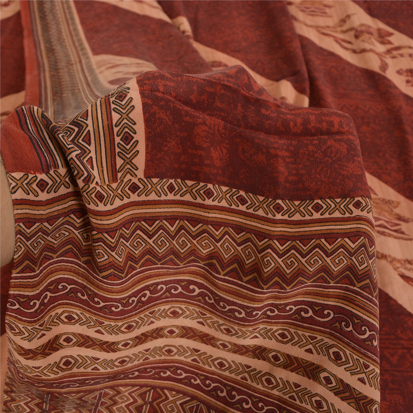 Сари Sanskriti Vintage темно-красного/персикового цвета из чистого крепированного шелка с принтом, экологически чистая ткань для сари