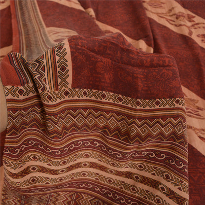 Сари Sanskriti Vintage темно-красного/персикового цвета из чистого крепированного шелка с принтом, экологически чистая ткань для сари