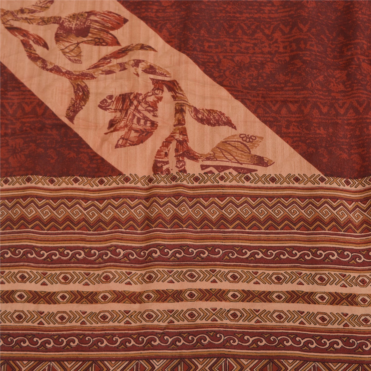 Сари Sanskriti Vintage темно-красного/персикового цвета из чистого крепированного шелка с принтом, экологически чистая ткань для сари