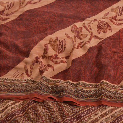Сари Sanskriti Vintage темно-красного/персикового цвета из чистого крепированного шелка с принтом, экологически чистая ткань для сари