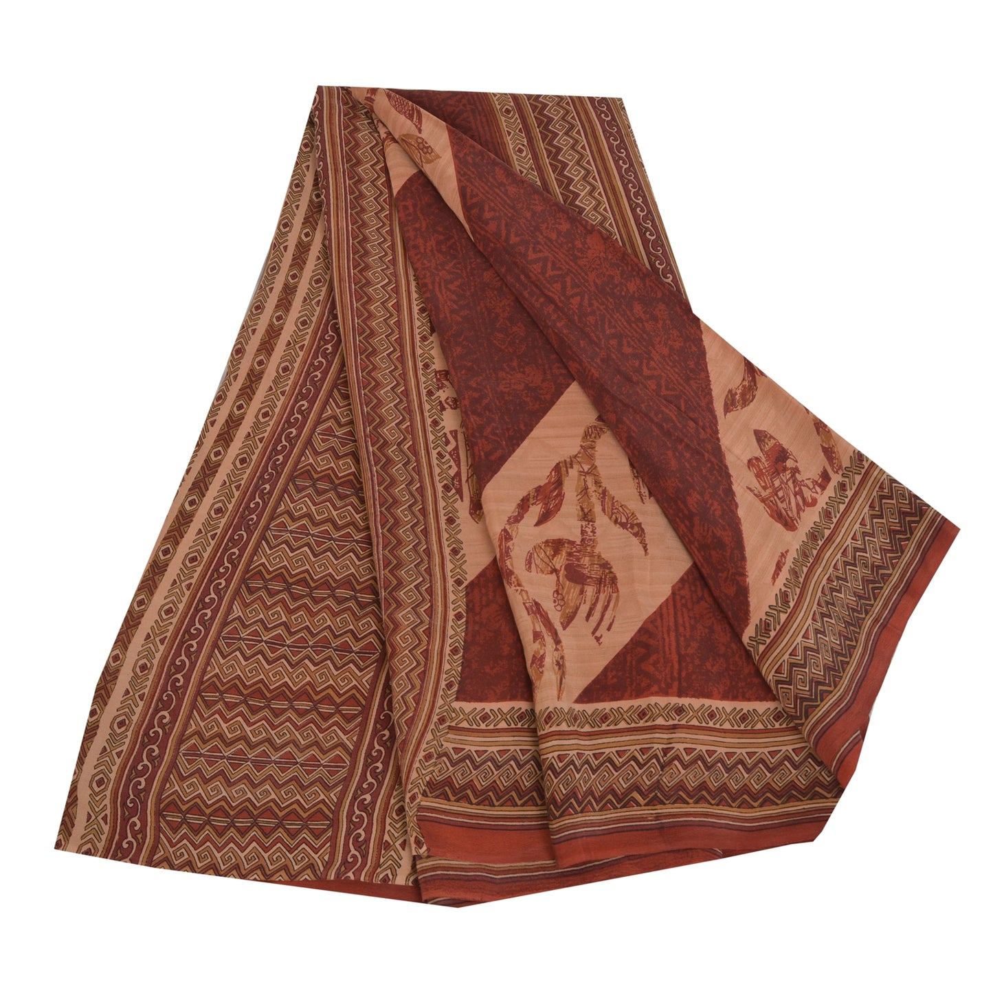 Сари Sanskriti Vintage темно-красного/персикового цвета из чистого крепированного шелка с принтом, экологически чистая ткань для сари