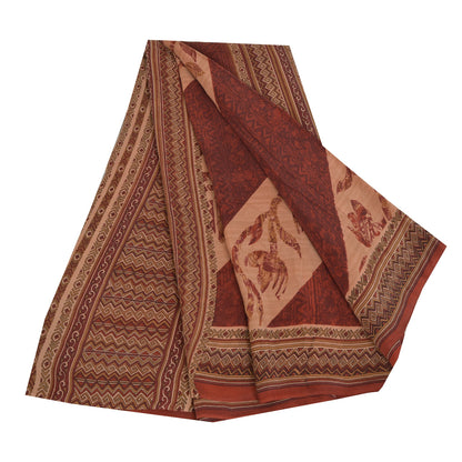 Сари Sanskriti Vintage темно-красного/персикового цвета из чистого крепированного шелка с принтом, экологически чистая ткань для сари