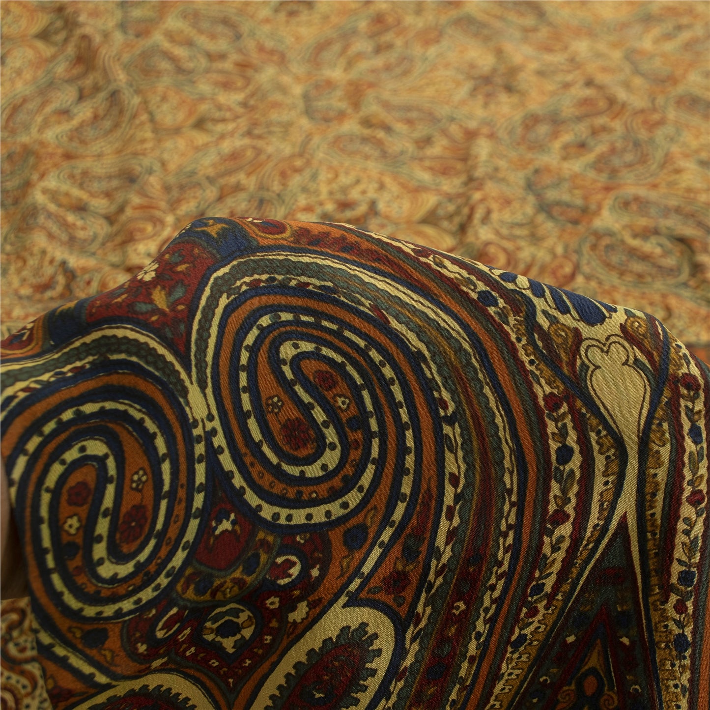 Sanskriti Vintage Sarees Yellow Pure Crepe Silk Printed Sari 5+yd Craft Fabric