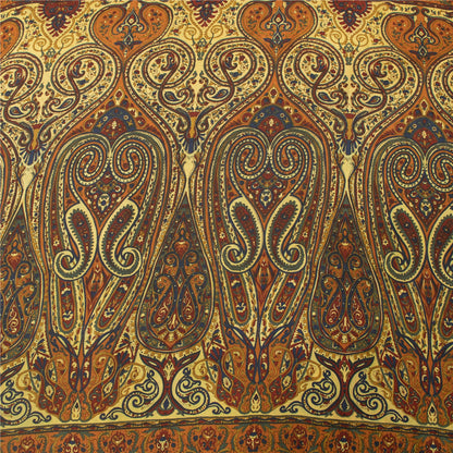 Sanskriti Vintage Sarees Yellow Pure Crepe Silk Printed Sari 5+yd Craft Fabric