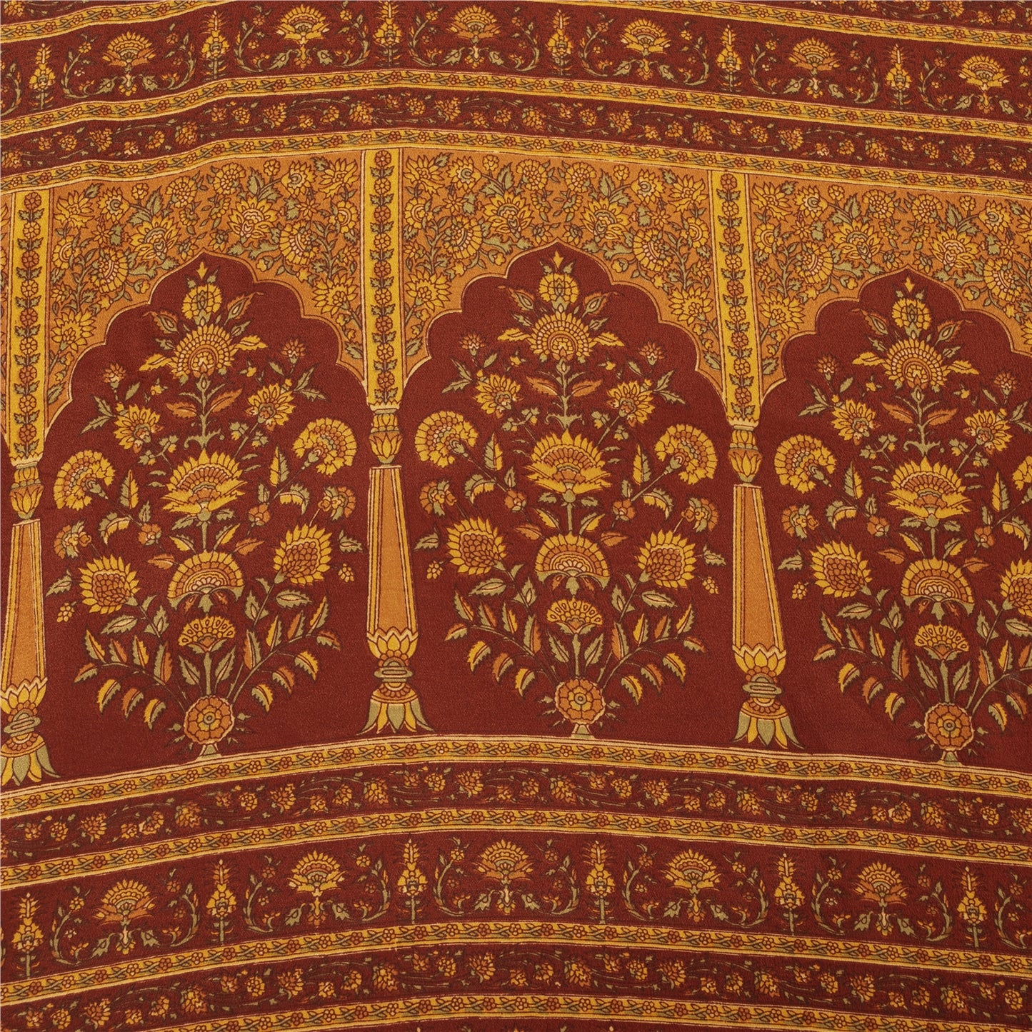 Sanskriti Vintage Sarees Pale Yellow Pure Crepe Printed Sari 5+yd Craft Fabric