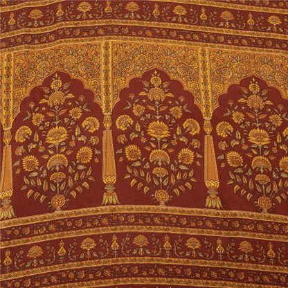 Sanskriti Vintage Sarees Pale Yellow Pure Crepe Printed Sari 5+yd Craft Fabric