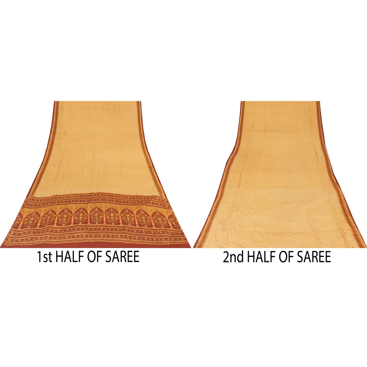 Sanskriti Vintage Sarees Pale Yellow Pure Crepe Printed Sari 5+yd Craft Fabric