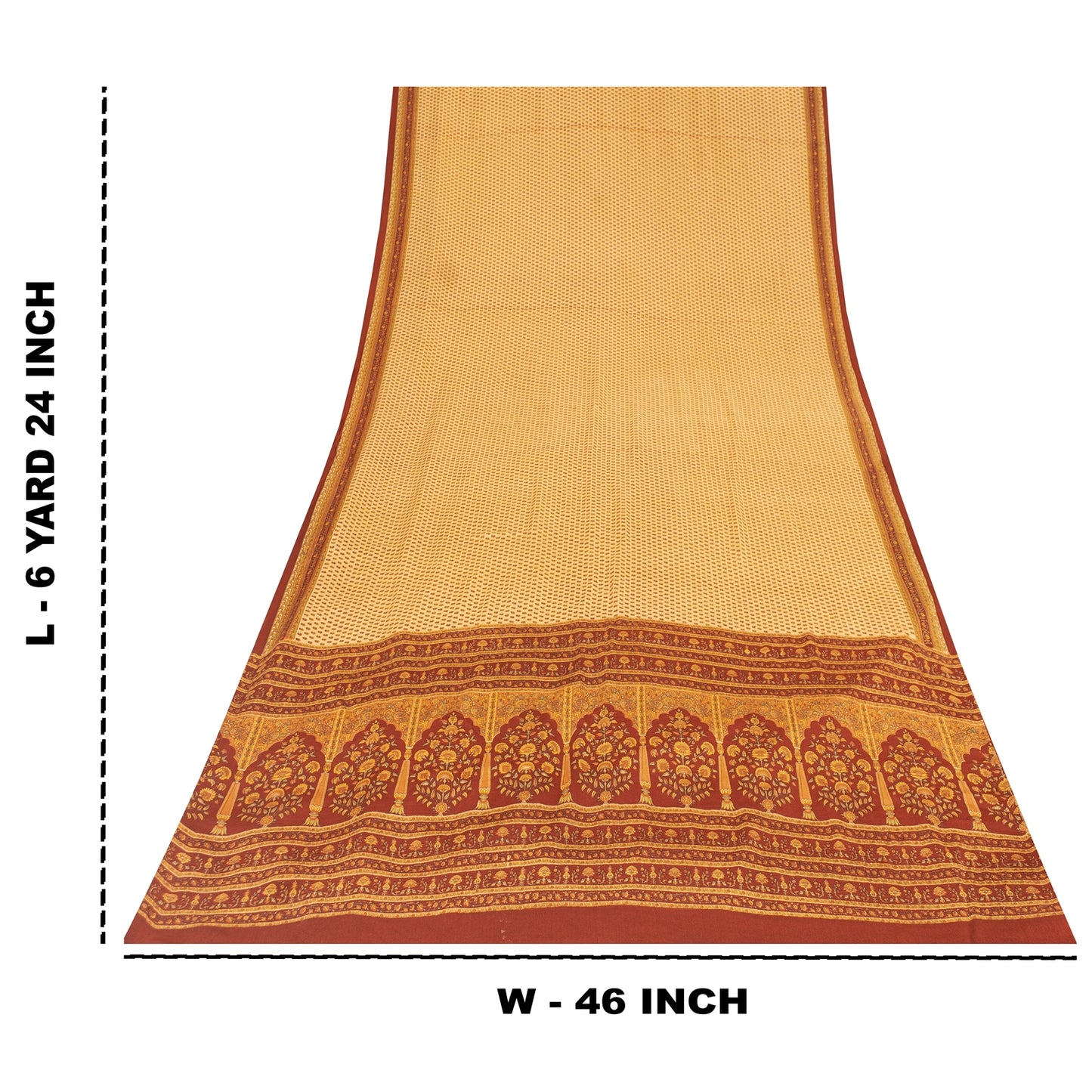 Sanskriti Vintage Sarees Pale Yellow Pure Crepe Printed Sari 5+yd Craft Fabric