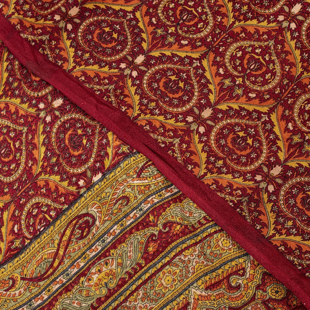 Sanskriti Vintage Sarees Red Pure Crepe Floral Print 5+YD Sari For Dressmaking
