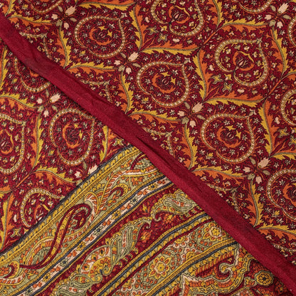Sanskriti Vintage Sarees Red Pure Crepe Floral Print 5+YD Sari For Dressmaking