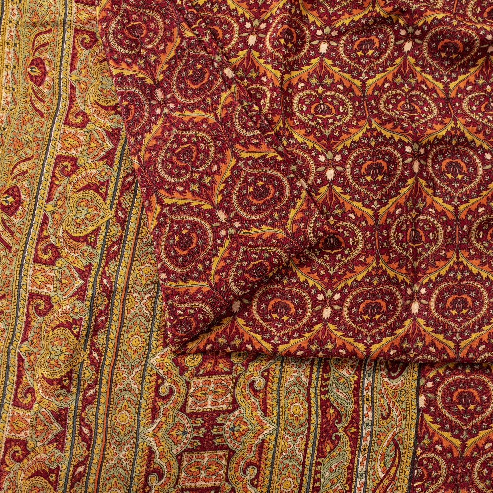 Sanskriti Vintage Sarees Red Pure Crepe Floral Print 5+YD Sari For Dressmaking