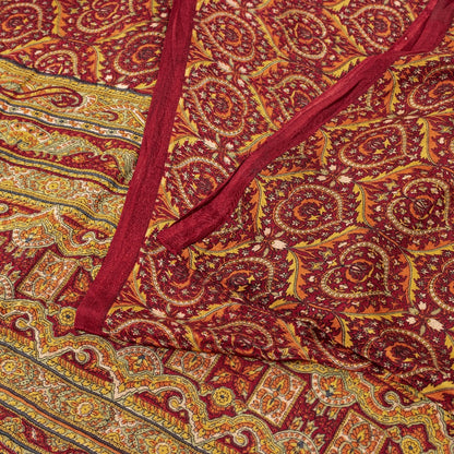 Sanskriti Vintage Sarees Red Pure Crepe Floral Print 5+YD Sari For Dressmaking