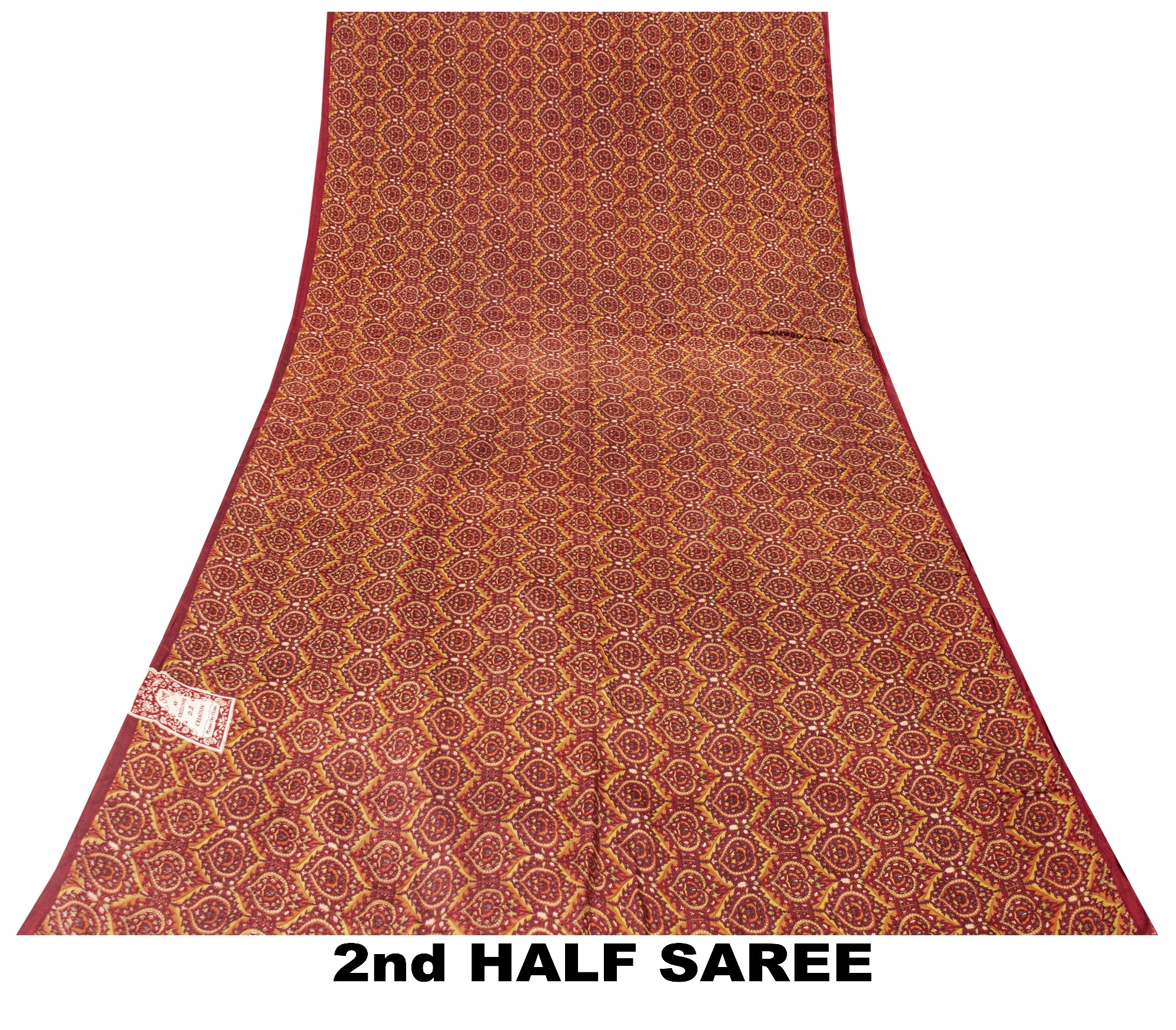 Sanskriti Vintage Sarees Red Pure Crepe Floral Print 5+YD Sari For Dressmaking
