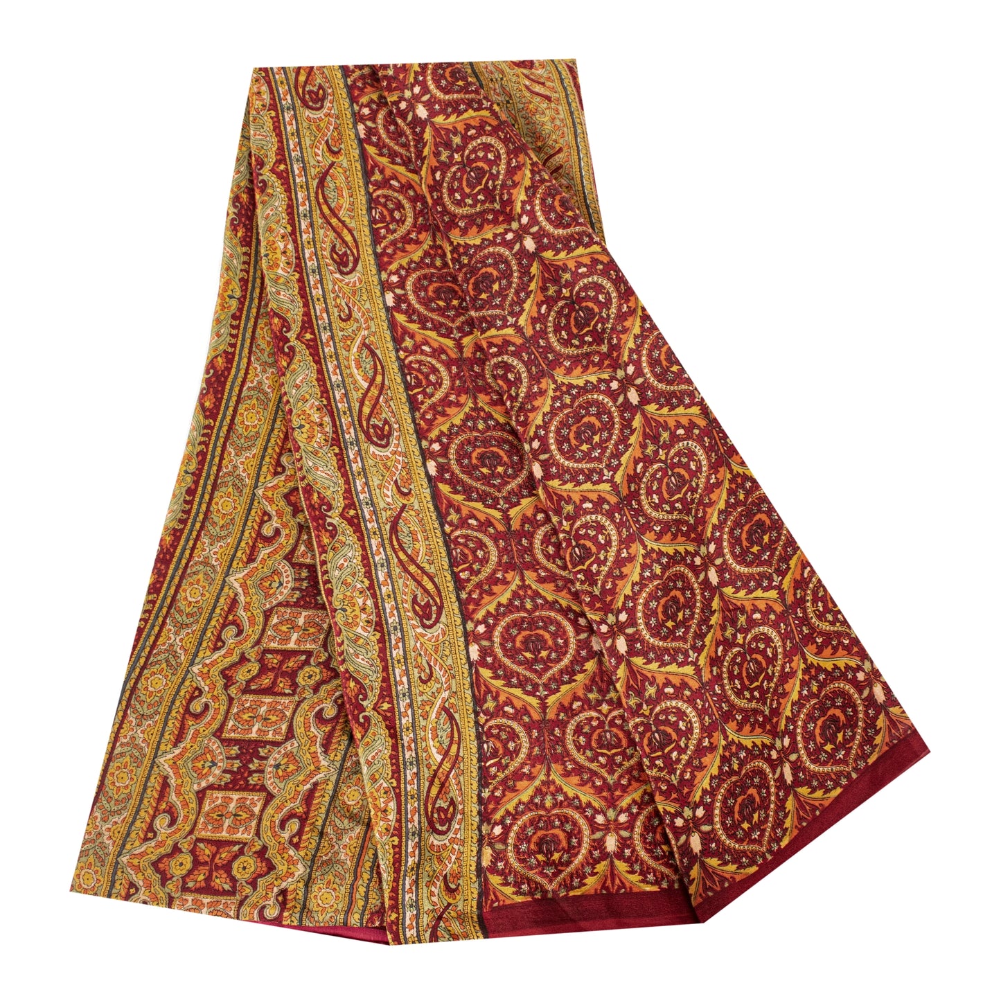Sanskriti Vintage Sarees Red Pure Crepe Floral Print 5+YD Sari For Dressmaking