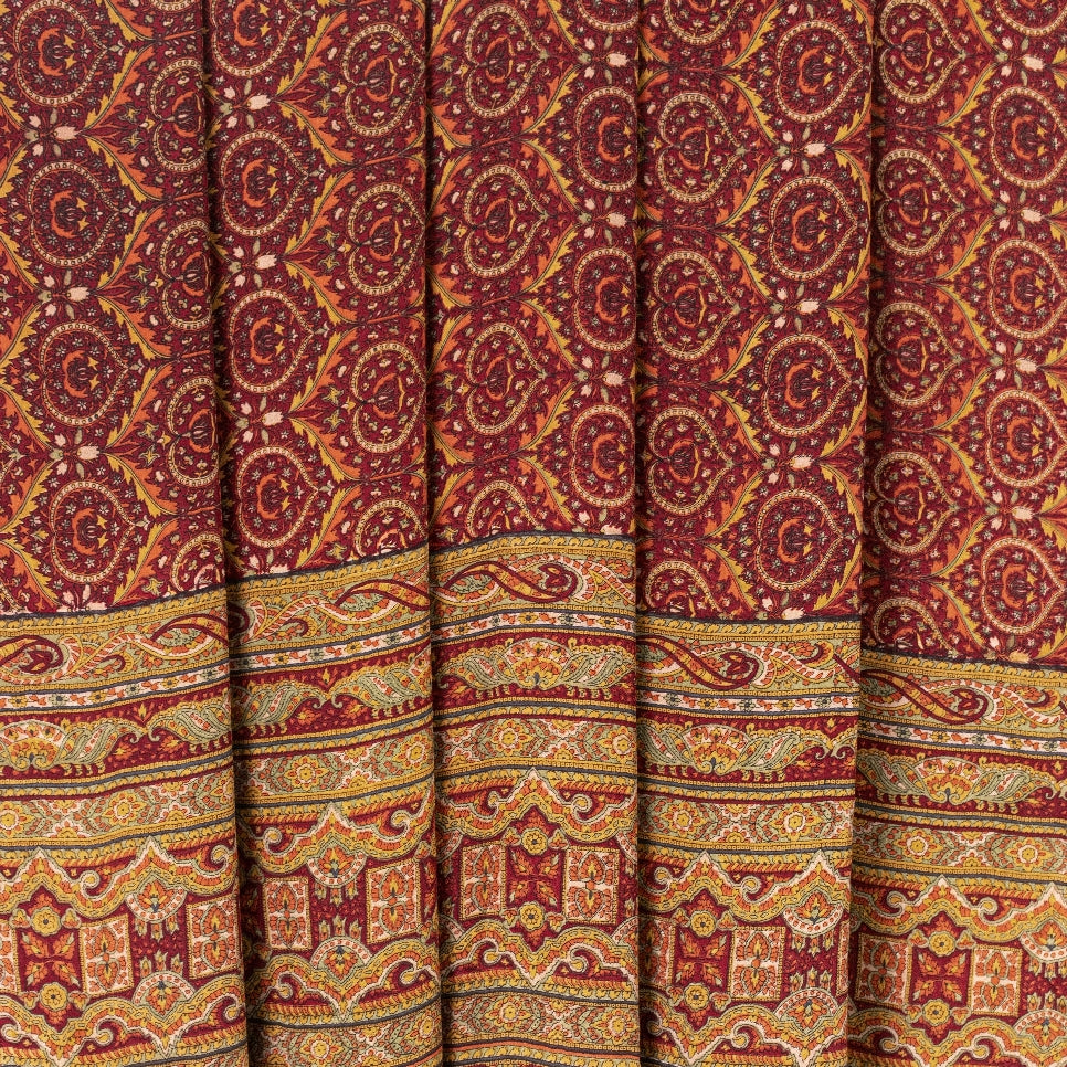 Sanskriti Vintage Sarees Red Pure Crepe Floral Print 5+YD Sari For Dressmaking