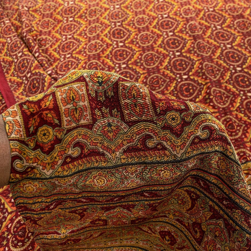 Sanskriti Vintage Sarees Red Pure Crepe Floral Print 5+YD Sari For Dressmaking