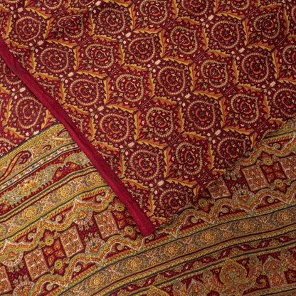 Sanskriti Vintage Sarees Red Pure Crepe Floral Print 5+YD Sari For Dressmaking