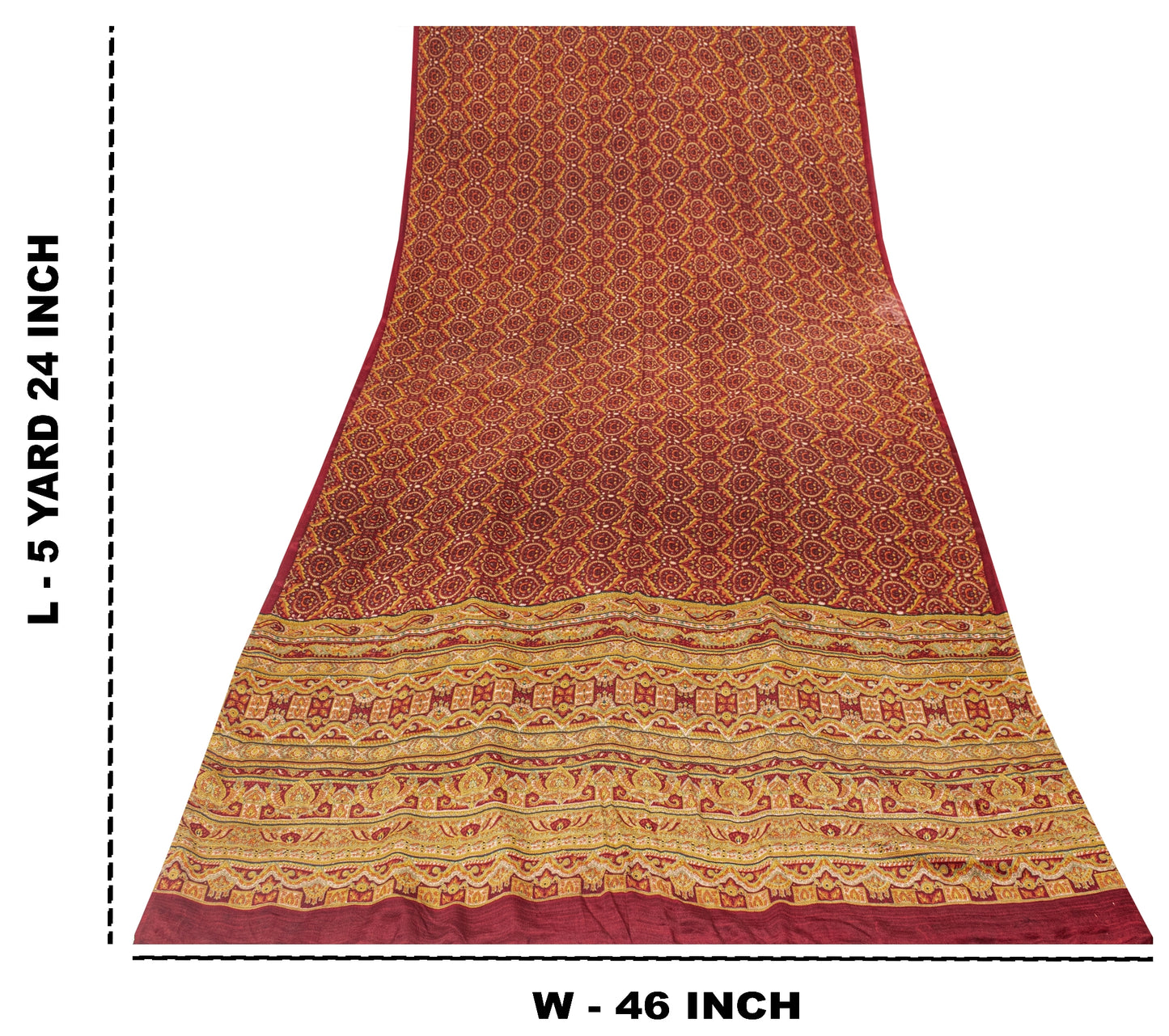 Sanskriti Vintage Sarees Red Pure Crepe Floral Print 5+YD Sari For Dressmaking