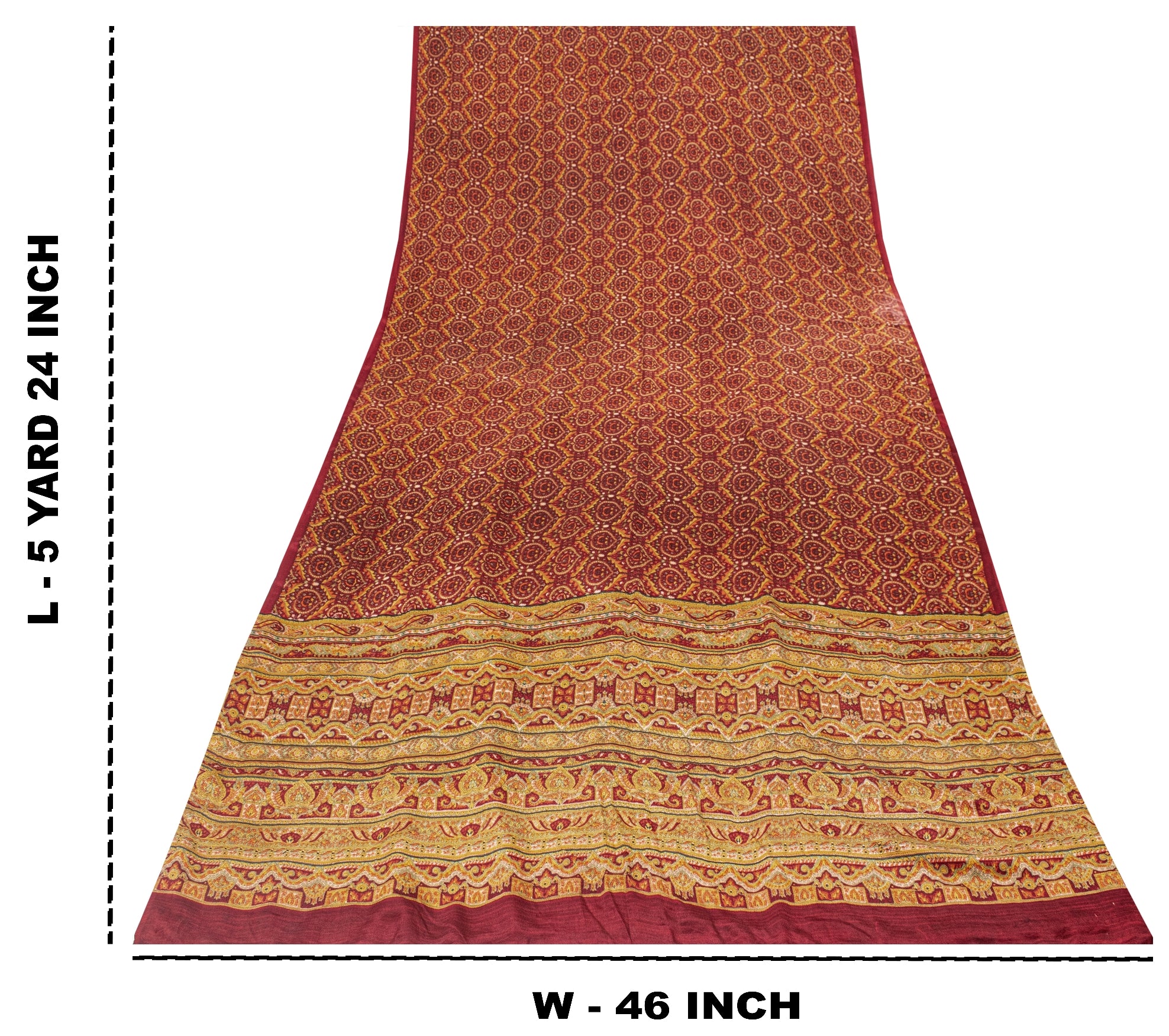 Sanskriti Vintage Sarees Red Pure Crepe Floral Print 5+YD Sari For Dressmaking