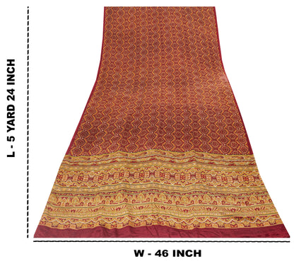 Sanskriti Vintage Sarees Red Pure Crepe Floral Print 5+YD Sari For Dressmaking