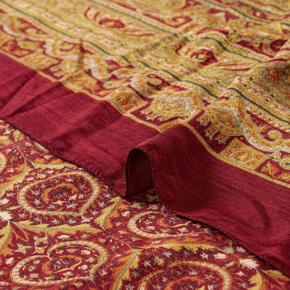 Sanskriti Vintage Sarees Red Pure Crepe Floral Print 5+YD Sari For Dressmaking