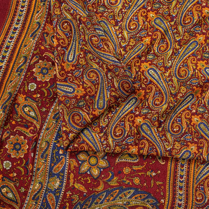 Sanskriti Vintage Sarees Red Pure Crepe Paisley Print 5+YD Indian Textile Sari