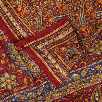 Sanskriti Vintage Sarees Red Pure Crepe Paisley Print 5+YD Indian Textile Sari