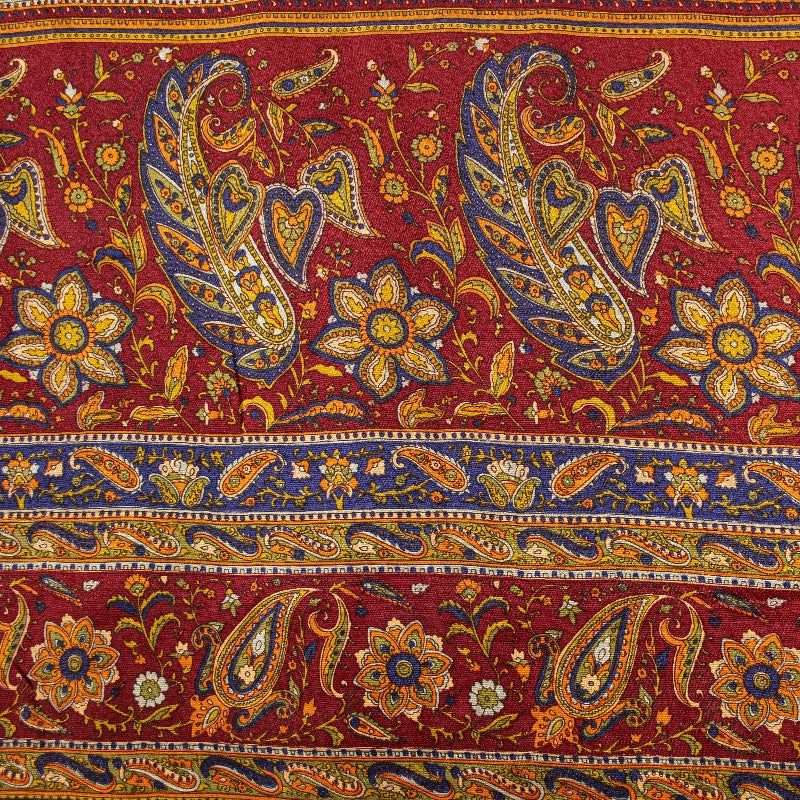 Sanskriti Vintage Sarees Red Pure Crepe Paisley Print 5+YD Indian Textile Sari