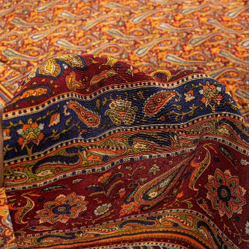 Sanskriti Vintage Sarees Red Pure Crepe Paisley Print 5+YD Indian Textile Sari