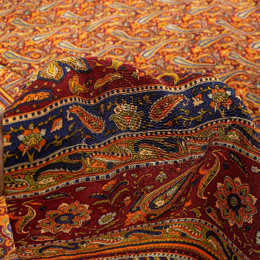 Sanskriti Vintage Sarees Red Pure Crepe Paisley Print 5+YD Indian Textile Sari