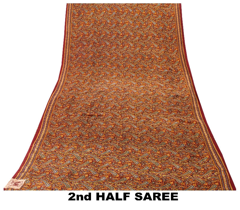 Sanskriti Vintage Sarees Indian Multi Pure Crepe Silk Printed Sari Craft Sustainable Fabric