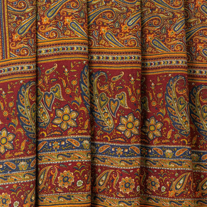 Sanskriti Vintage Sarees Red Pure Crepe Paisley Print 5+YD Indian Textile Sari