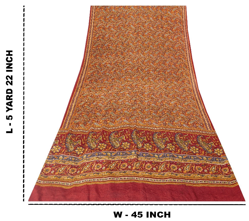 Sanskriti Vintage Sarees Indian Multi Pure Crepe Silk Printed Sari Craft Sustainable Fabric