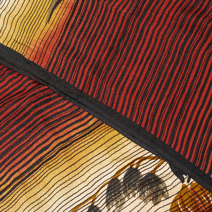 Sanskriti Vintage Sarees Ivory & Red Pure Crepe Floral Print 5+YD Indian Sari